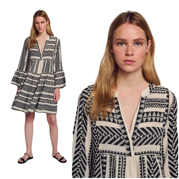 Devotion Twins Ella Black & White Embroidered Tunic Dress Mini M - Picture 1 of 12